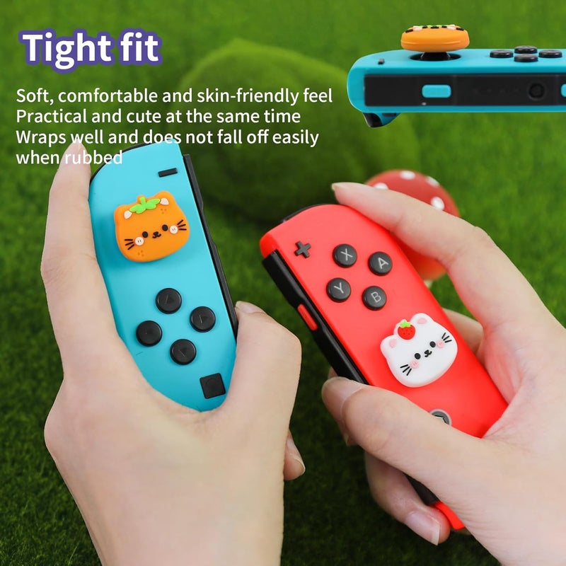 FlyingMage Switch Joycon Thumb Grips Caps, 4 PCS Cute Kawaii 3D Silicone Analog Thumbstick Button Cover Compatible with Nintendo Switch Lite/OLED Joystick Caps (Orange+White Cat) - Image 4